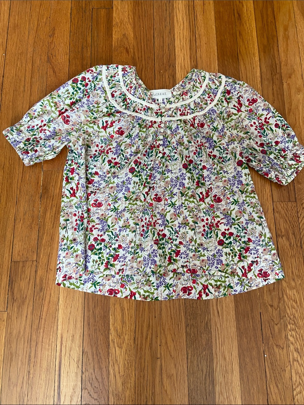 The Great - Cotton floral short sleeve top